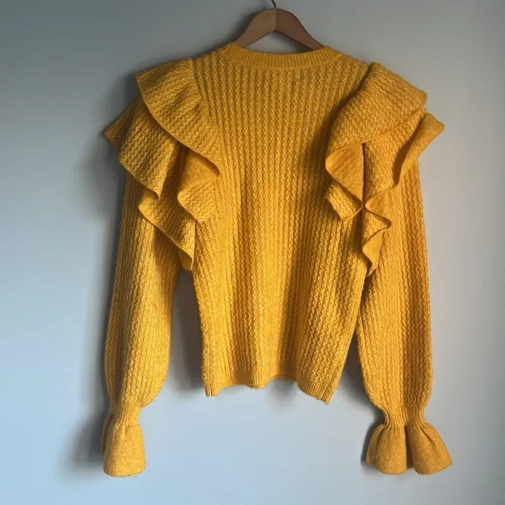 Rachel Parcell Ruffle Shoulder Pointelle Sweater Yellow - Picture 3 of 10